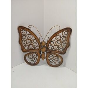 Vintage Metal Butterfly Wall Art Decor Large Bronze Gold Cutout Sculpture 14"